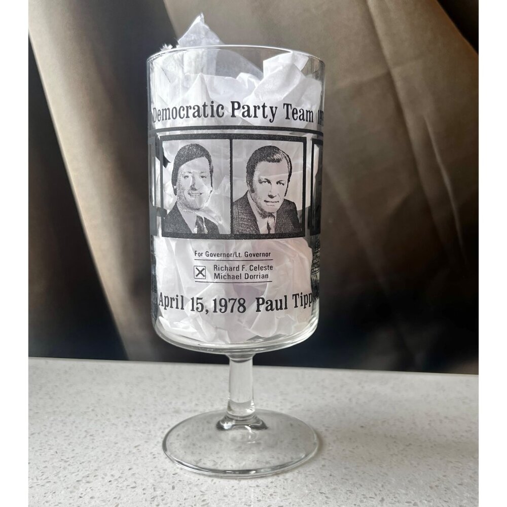 Ohio Democratic Party 1978 State Dinner Commemorative Glass 2.75" D x 6.5" T